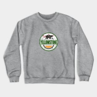 Yellowstone the Great Adventure round design with a bear, geyser, and waterfall Crewneck Sweatshirt